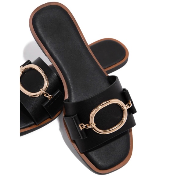 Black Gold Detailing Slip On Sandal - Picture 2 of 8